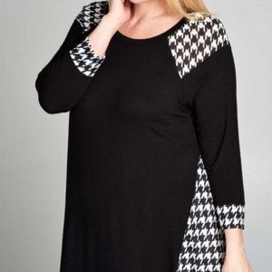 Houndstooth Contrast Tunic Top - PLUS